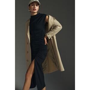 New Anthropologie The Maya Ruched Cowl-Neck Dress $160 X-SMALL XS Black